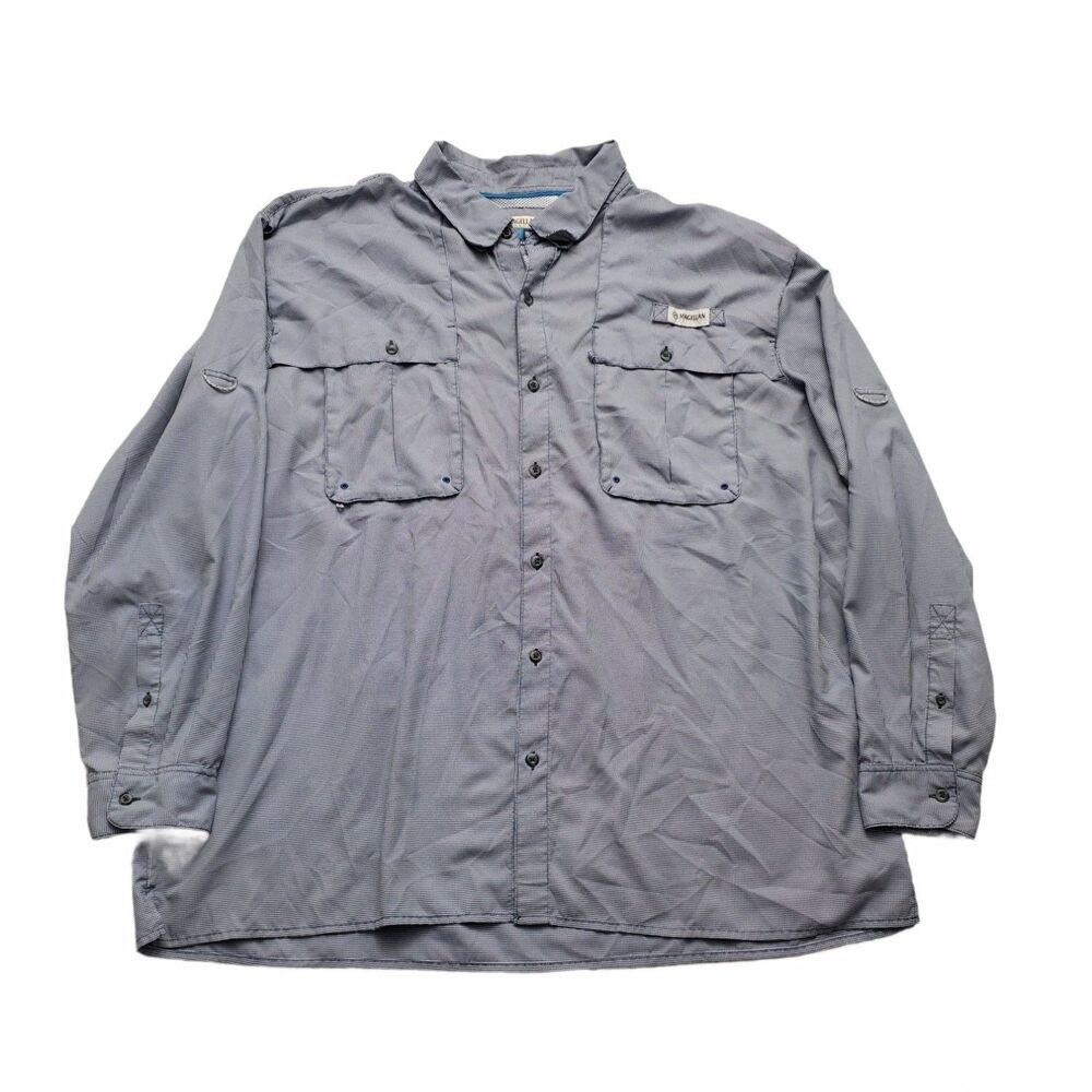 Magellan Outdoors Fishing Shirt Mens 3XL Blue Houndstooth Vented Long Sleeve